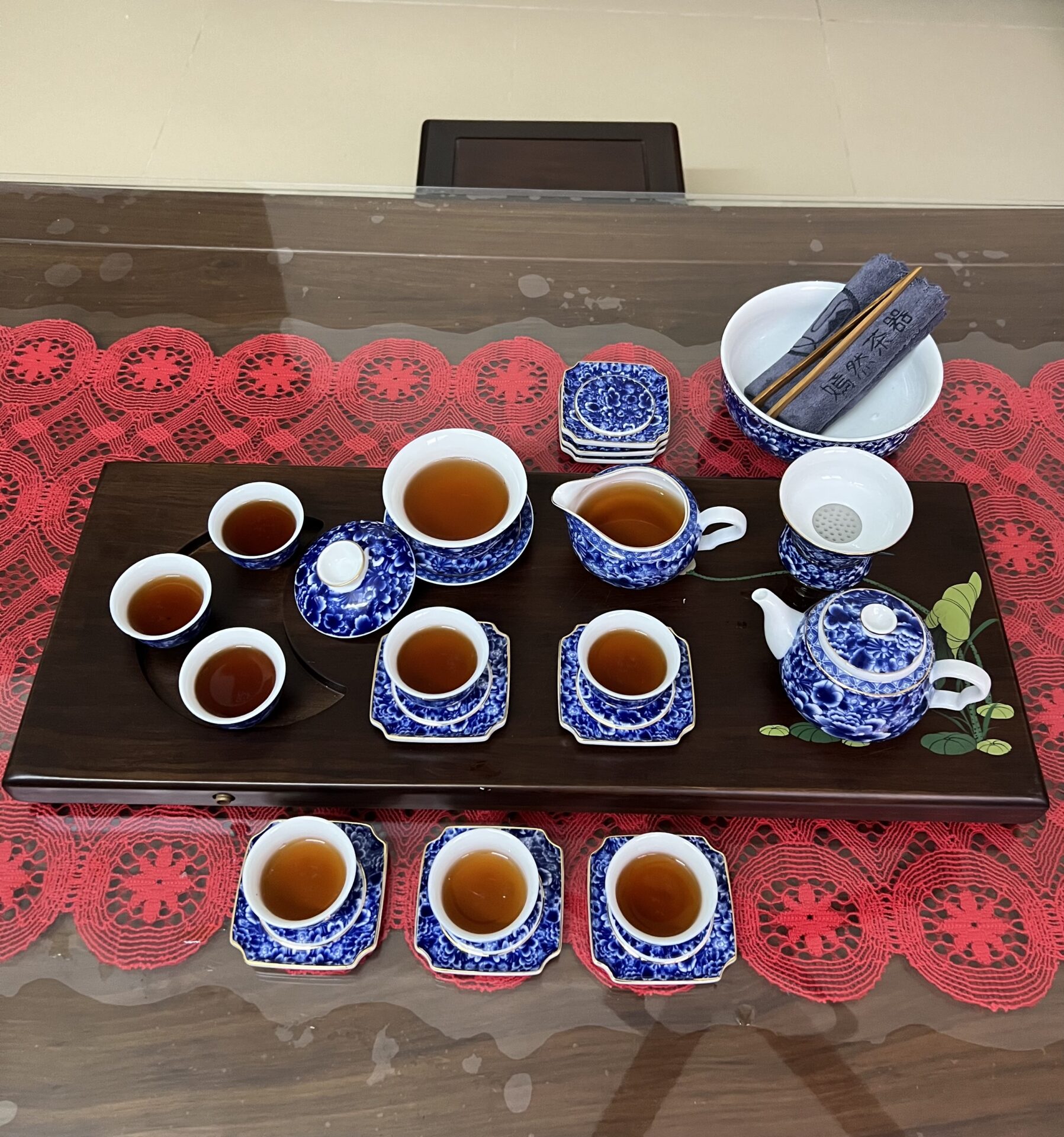 Click to view full screen Flowers Porcelain Chinese Gongfu Tea Set Blue and White photo review