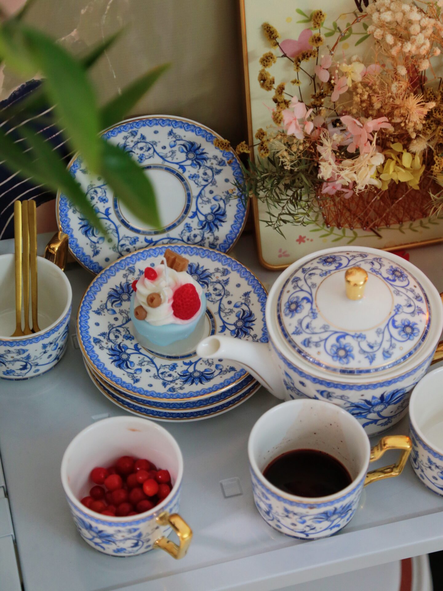 Click to view full screen Blue and White Afternoon Tea Set Porcelain Teapot Set photo review