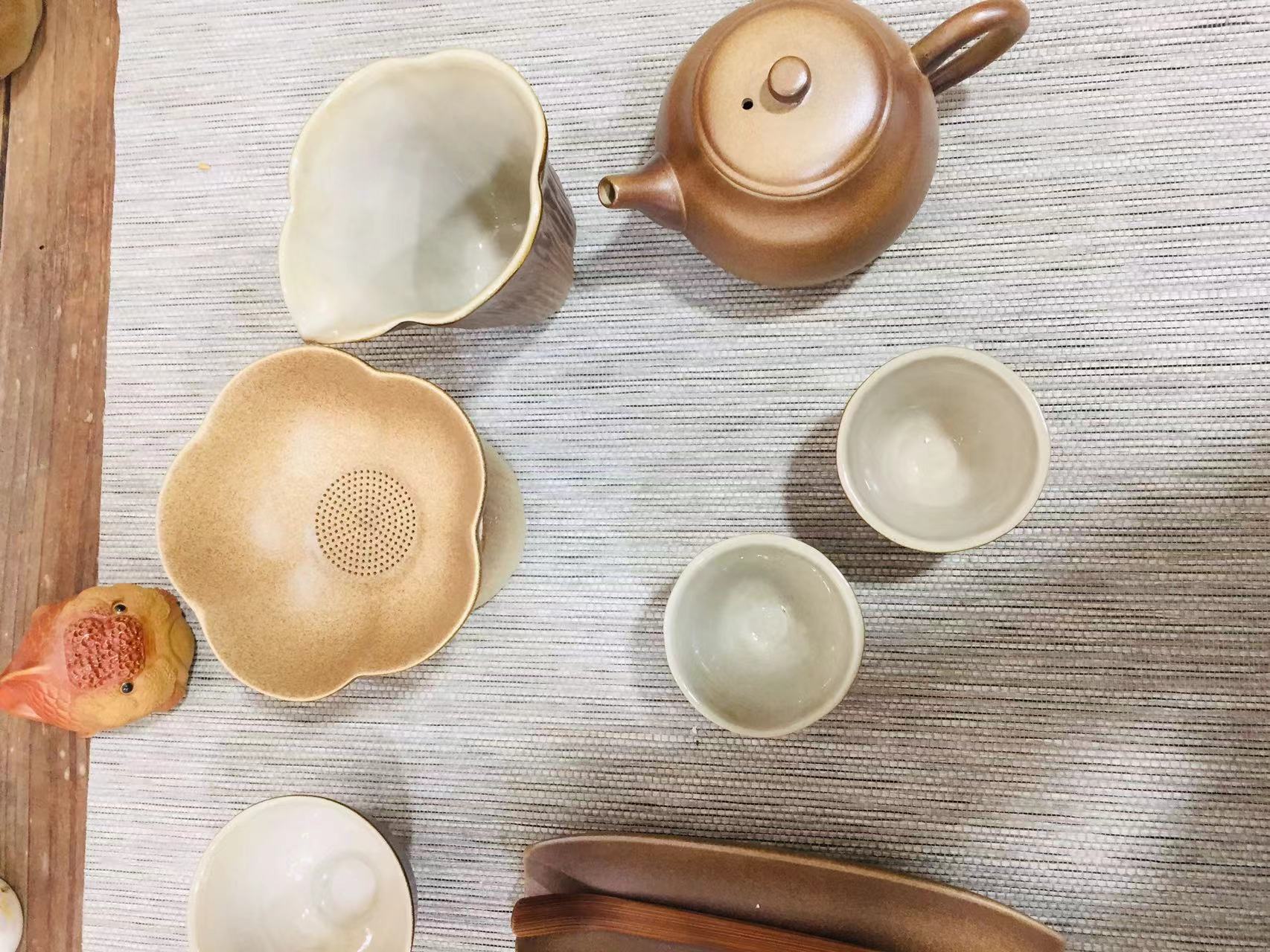 Click to view full screen Rustic Pottery Chinese Tea Set with Wood-Fired Brown Glaze photo review