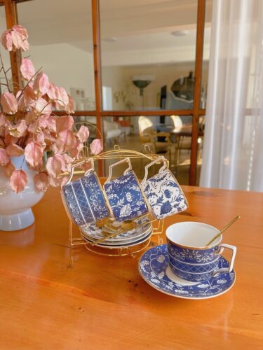 Click to view full screen White and Blue Cup and Saucer Porcelain photo review