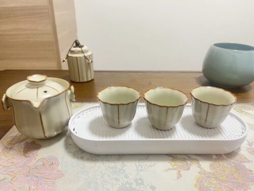 Click to view full screen Floral Ru Kiln Chinese Gaiwan Tea Set Travel Ceramic photo review