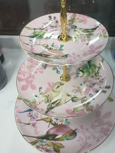 Pink Bird Cake Stand Bone China Tiered Server photo review