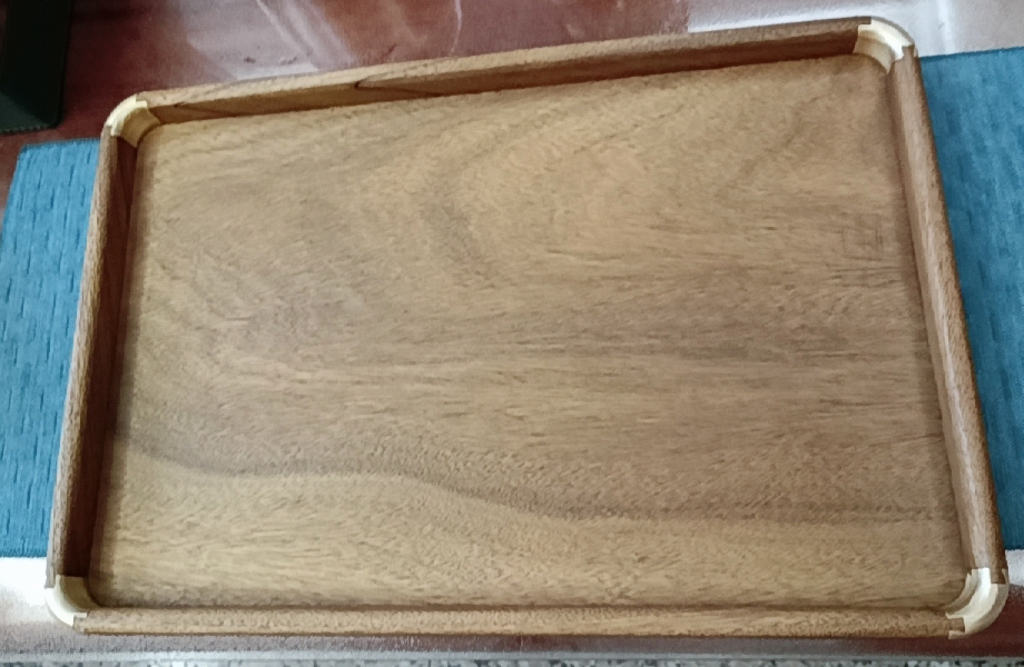 Click to view full screen Natural Walnut Tea Tray with Brass Corners photo review