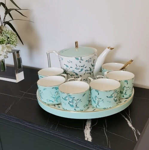 Green Leaf Tea Set Porcelain Teapot Set with Tray photo review