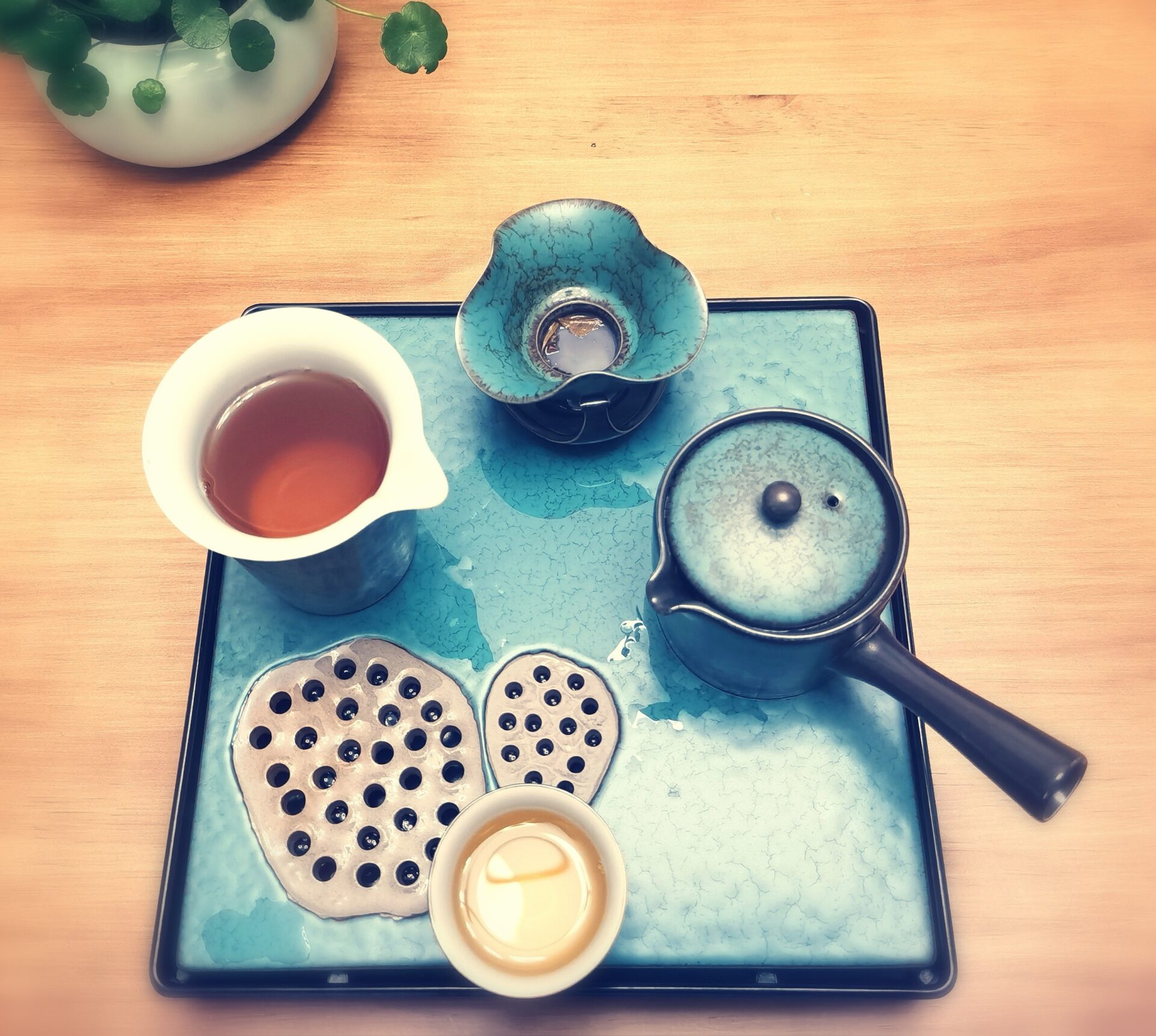 Click to view full screen Green Lotus Japanese Gongfu Tea Set with Tray photo review