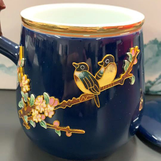 Birds Flowers Tea Mug with Infuser Lid Coaster Customized photo review