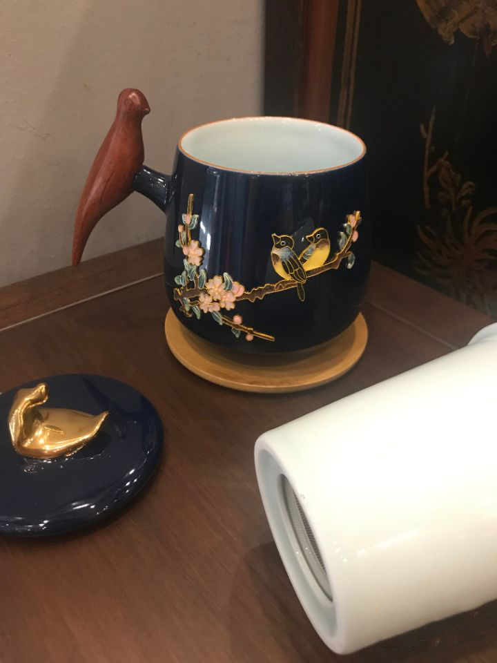 Birds Flowers Tea Mug with Infuser Lid Coaster Customized photo review