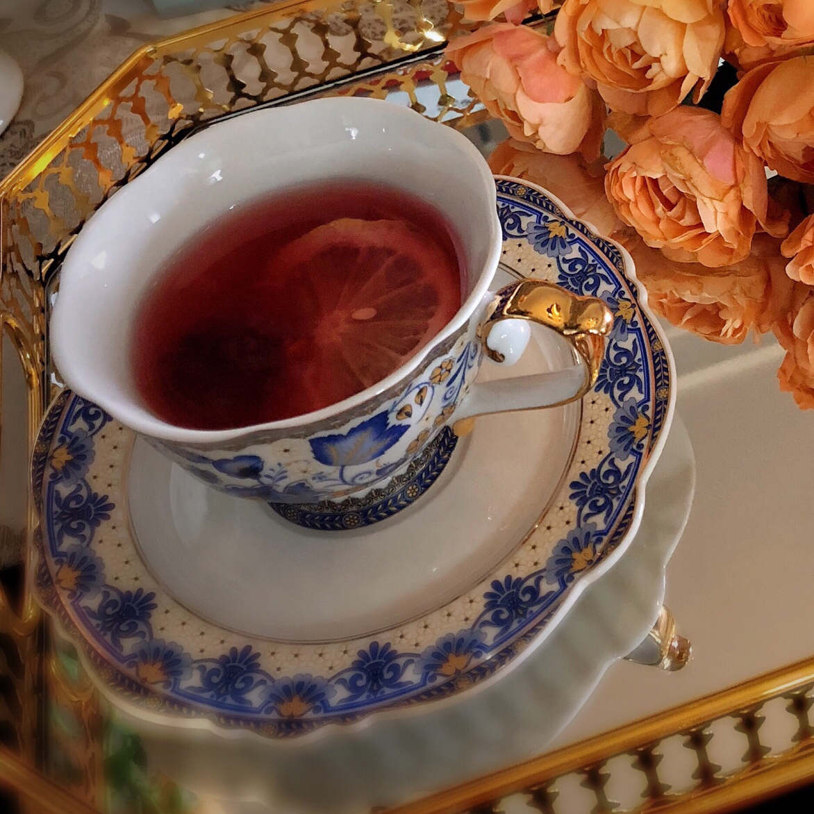 Click to view full screen Vintage Tea Cup and Saucer Set Porcelain Blue White photo review