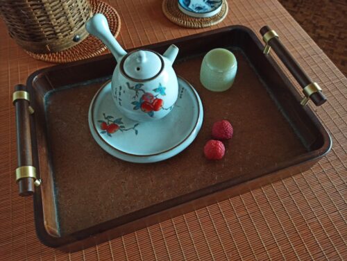 Walnut Tempered Glass Tea Tray Rectangular Fruit Tray photo review