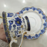 Vintage Tea Cup and Saucer Set Porcelain Blue White photo review