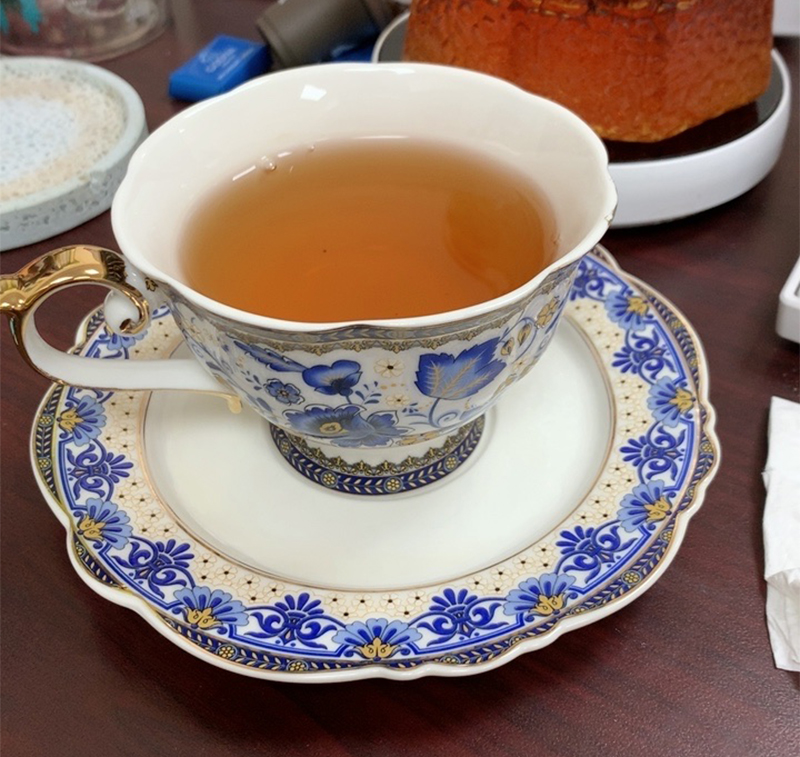 Click to view full screen Vintage Tea Cup and Saucer Set Porcelain Blue White photo review