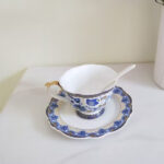 Vintage Tea Cup and Saucer Set Porcelain Blue White photo review