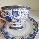 Vintage Tea Cup and Saucer Set Porcelain Blue White photo review