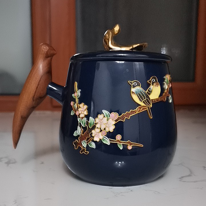 Birds Flowers Tea Mug with Infuser Lid Coaster Customized photo review
