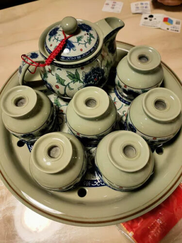 Vintage Blue White Porcelain Tea Set with Tray photo review