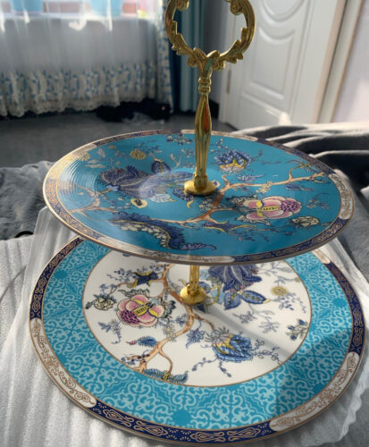 Flowers Serving Tray Bone China Cake Stand Blue photo review