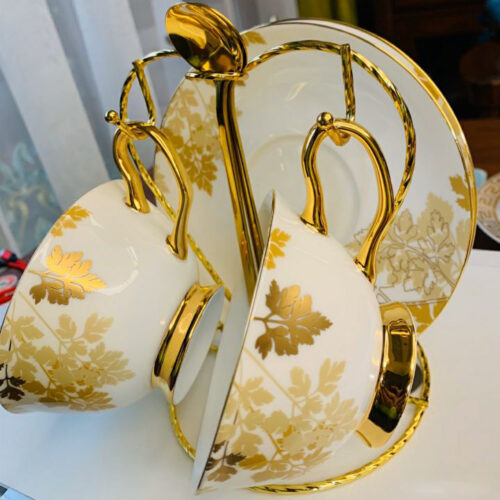 Gold Leaf Cup and Saucer Set Bone China photo review