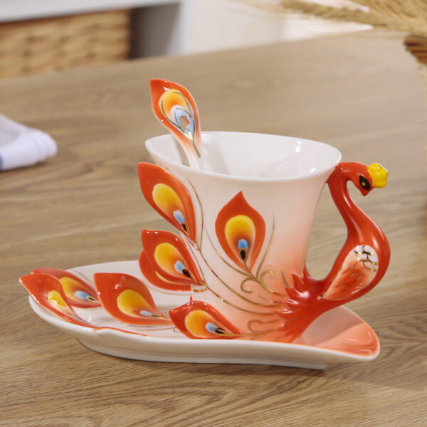 1 98 Creative Peacock Cup and Saucer Set with Spoon