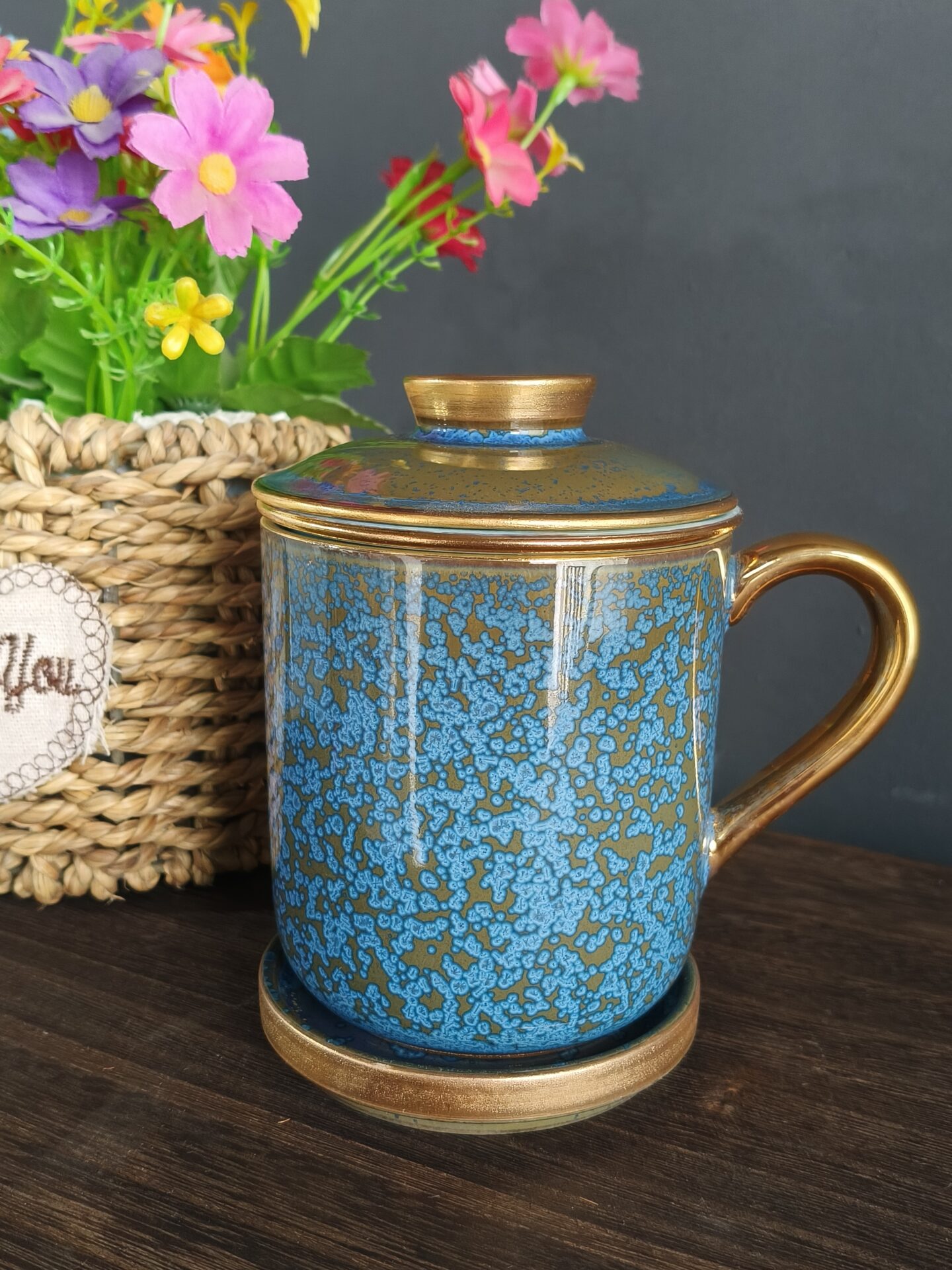 Click to view full screen Floating Jade Steep Tea Mug with Infuser and Coaster 13.5 OZ photo review