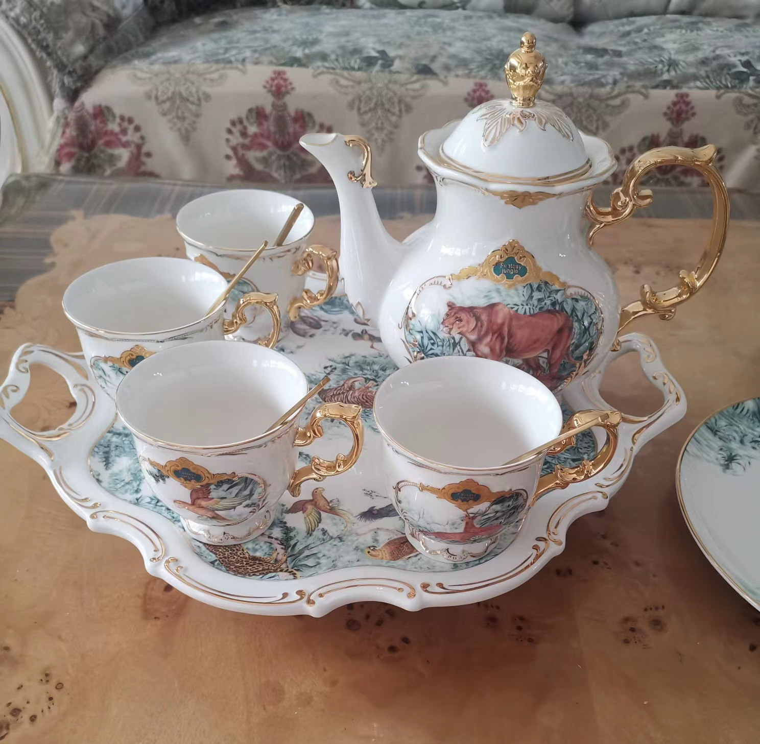 Click to view full screen Jungle English Tea Set with Tray Porcelain Teapot Set photo review