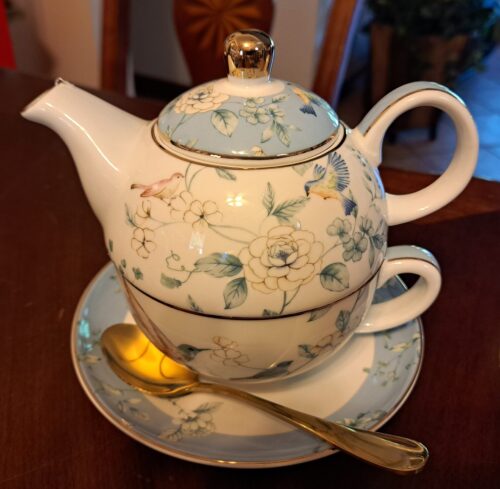 Click to view full screen Bird Floral Tea Set for One Porcelain Teapot Blue photo review