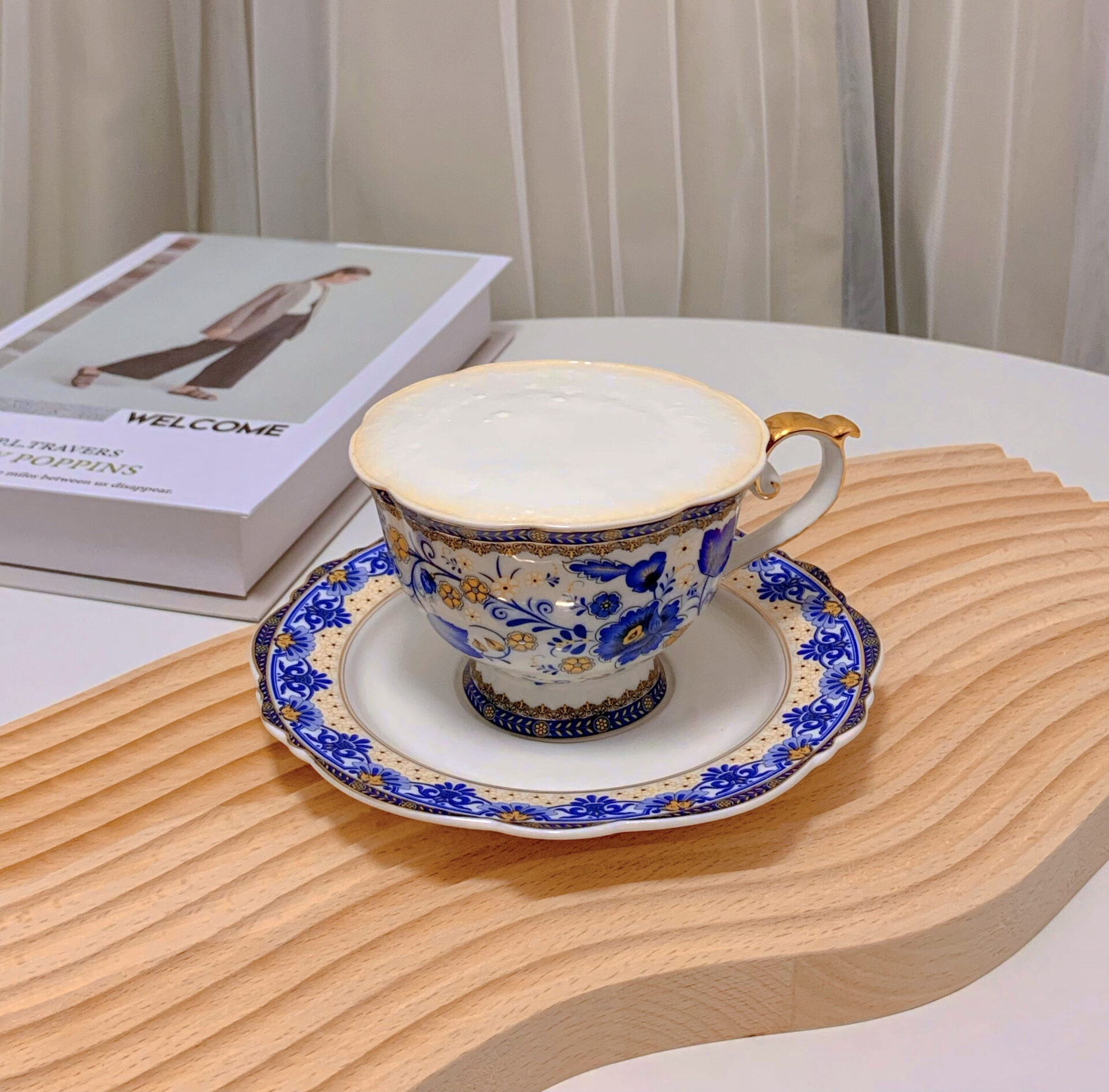 Click to view full screen Vintage Tea Cup and Saucer Set Porcelain Blue White photo review