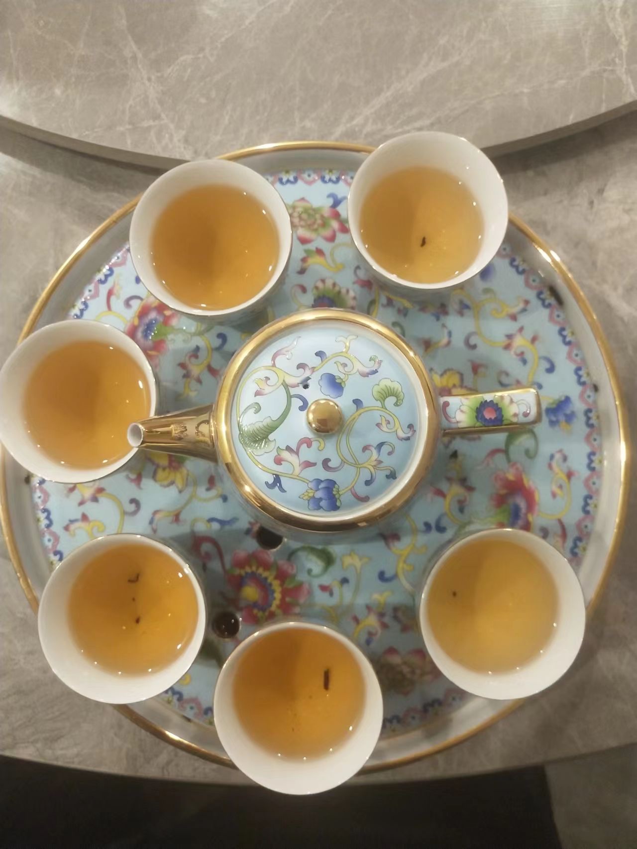 Click to view full screen Enamel Chinese Tea Set with Tray Porcelain photo review