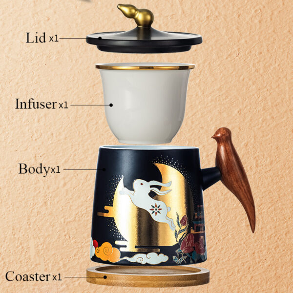 1149010515 1 Moon Rabbit Steep Tea Mug with Infuser and Coaster 13.5 OZ