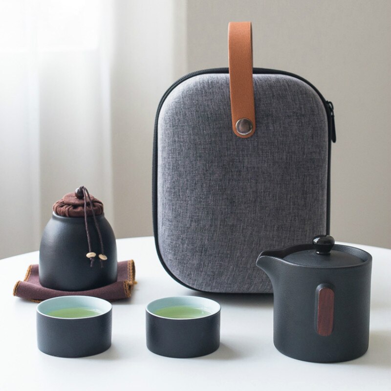 Ceramic Chinese Gongfu Tea Side Handle Teapot & Teacups Mini Travel Set 3 Pcs 