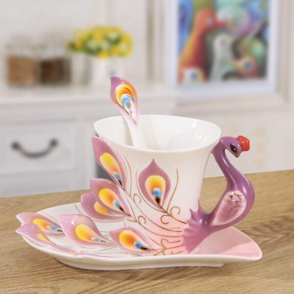 Creative Peacock Cup and Saucer Set with Spoon 2