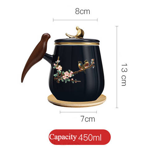 1882992249 1 Birds Flowers Tea Mug with Infuser Lid Coaster Customized