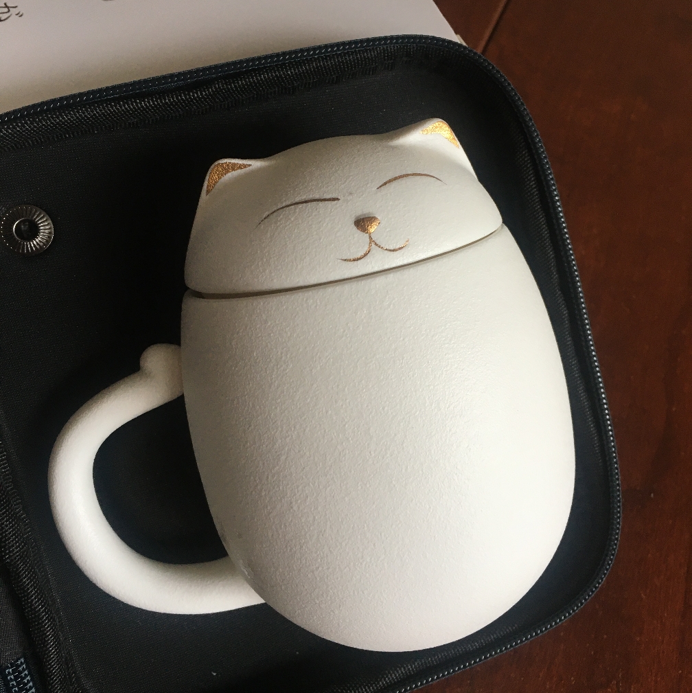 Click to view full screen Lucky Cat Travel Tea Mug with Infuser and Lid 13.5 OZ Customized photo review