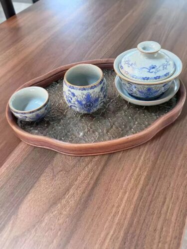 Click to view full screen Vintage Chinese Tea Set with Tray Blue and White photo review