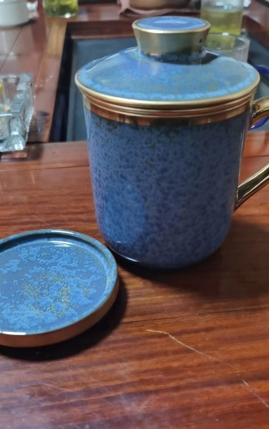 Click to view full screen Floating Jade Steep Tea Mug with Infuser and Coaster 13.5 OZ photo review