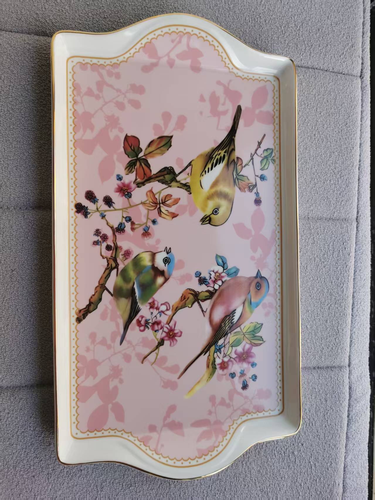Click to view full screen Pink Bird Tea Tray Bone China photo review