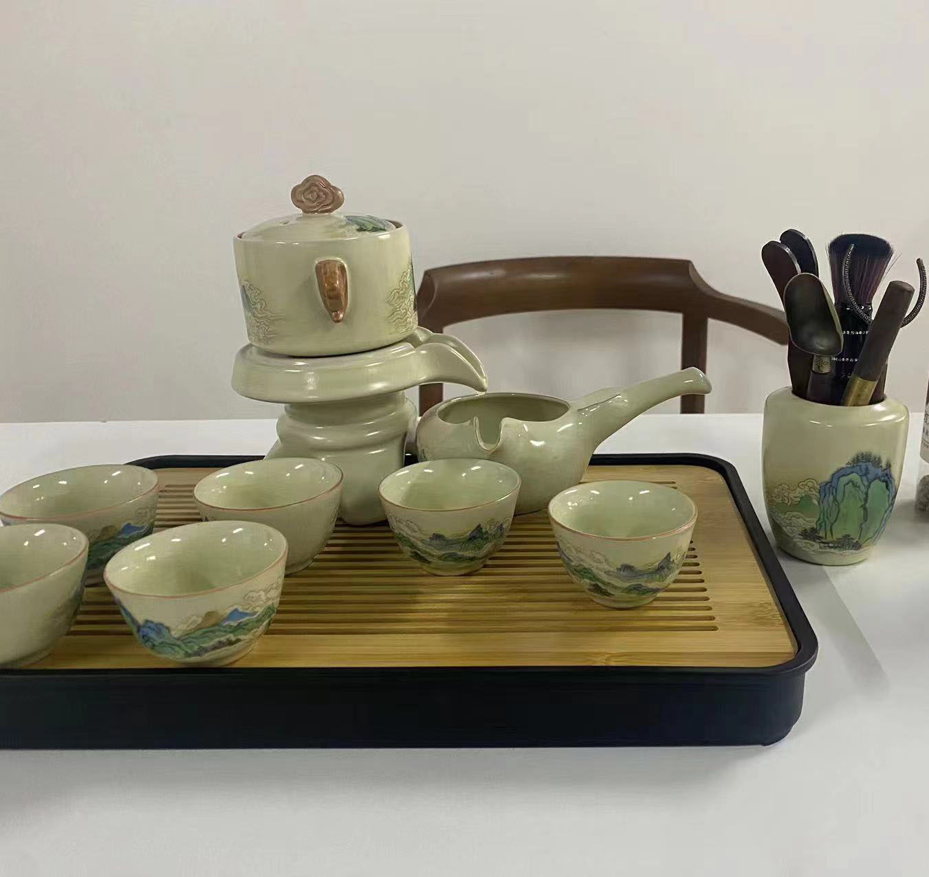 Click to view full screen Mountain-range Lazy Chinese Kung Fu Tea Set with Tray photo review