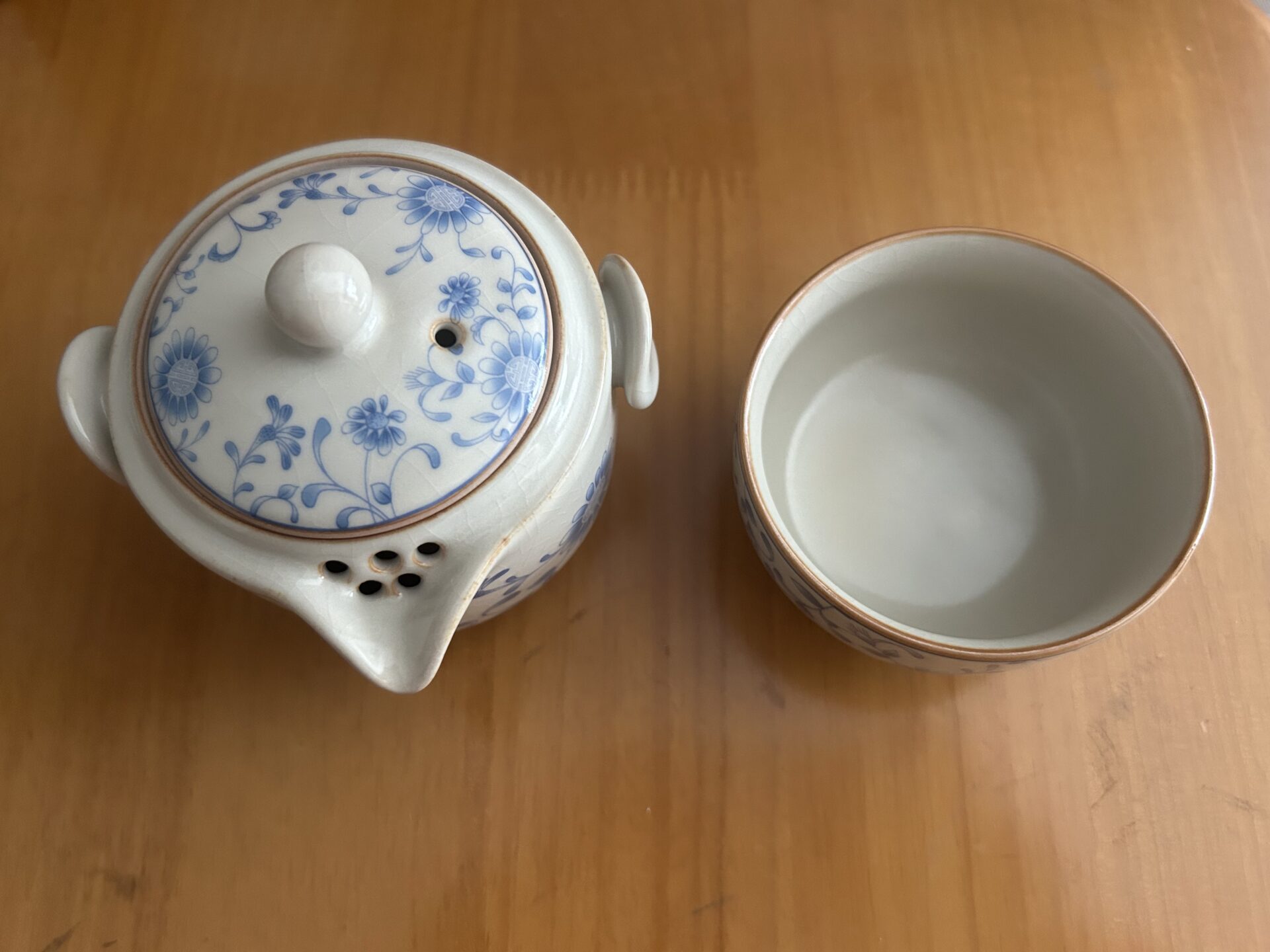 Click to view full screen Vintage Chinese Travel Gaiwan Tea Set Blue and White photo review