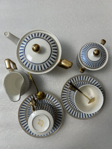 Click to view full screen Classic Blue Striped English Tea Set Porcelain Teapot Set photo review