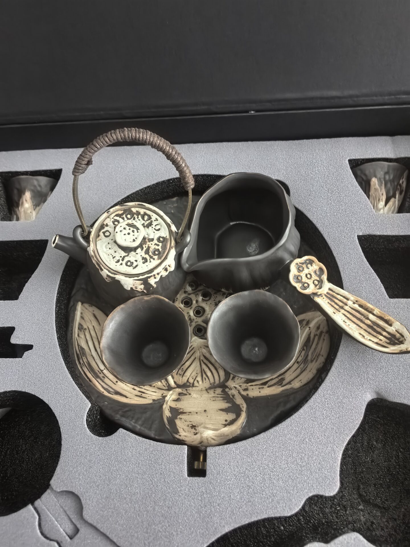 Click to view full screen Wabi-Sabi Lotus Japanese Tea Set Pottery with Tray photo review