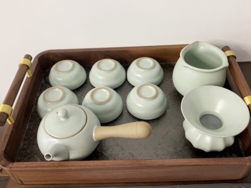Click to view full screen Walnut Tempered Glass Tea Tray Rectangular Fruit Tray photo review