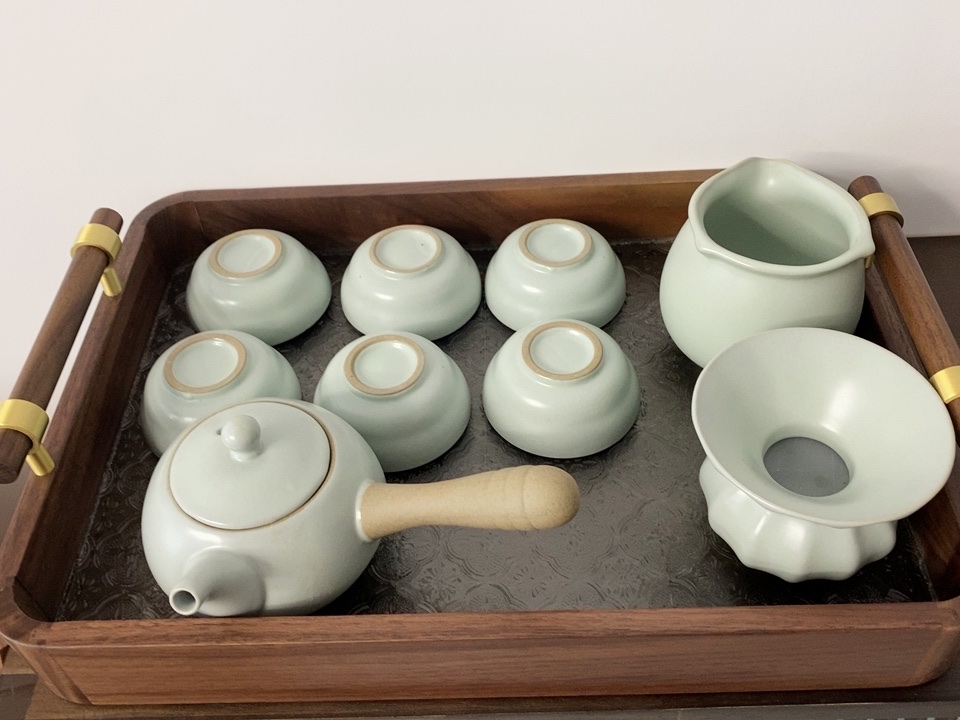 Click to view full screen Walnut Tempered Glass Tea Tray Rectangular Fruit Tray photo review