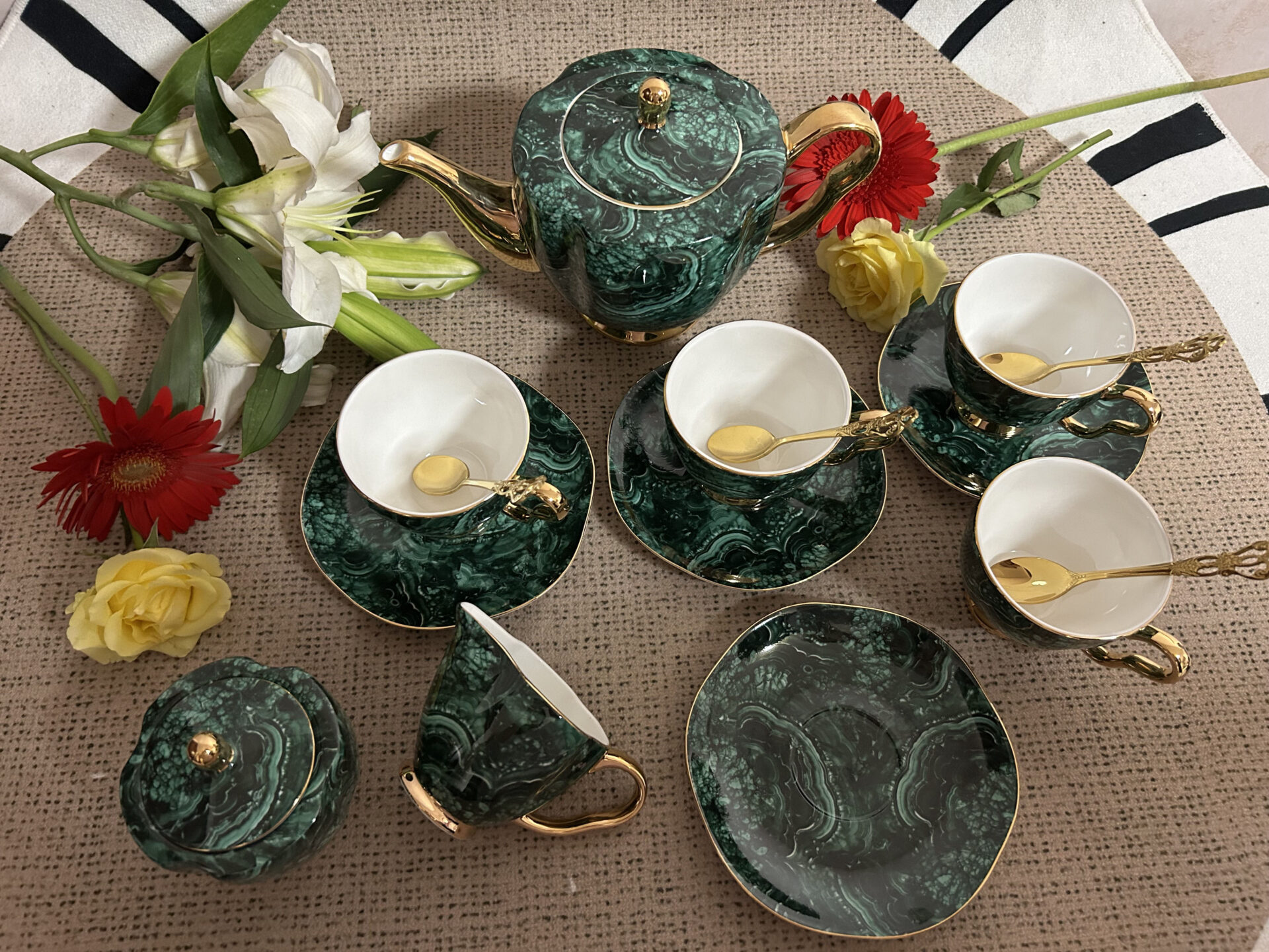 Click to view full screen Luxury English Tea Set Porcelain Teapot Set Green photo review