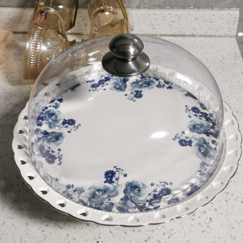 Blue and White Cake Stand Porcelain with Dome photo review