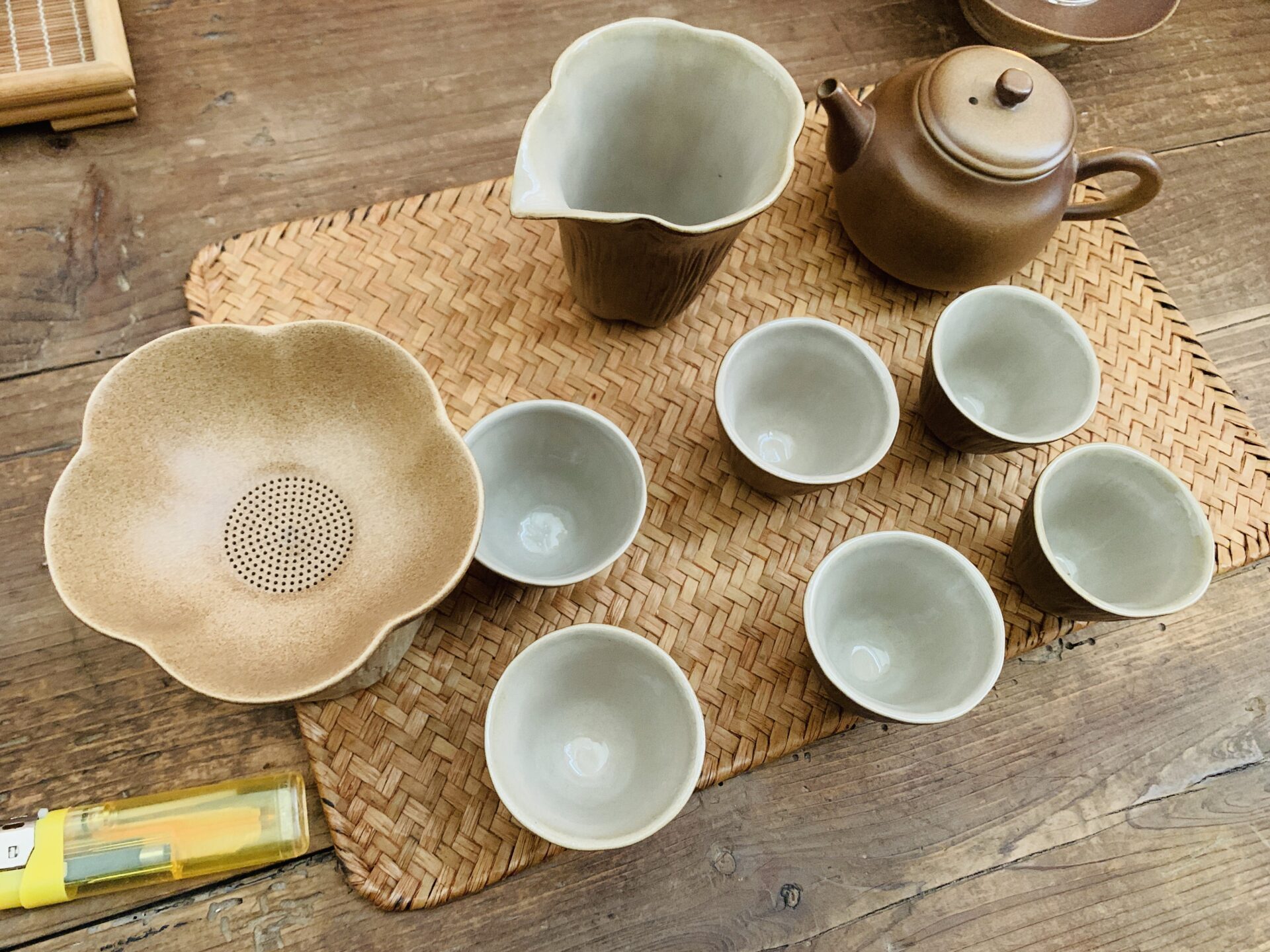 Click to view full screen Rustic Pottery Chinese Tea Set with Wood-Fired Brown Glaze photo review