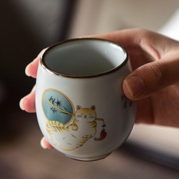 Delicate Ceramic Chinese Kung Fu Teacup with Cute Cat Pattern 100ml 5