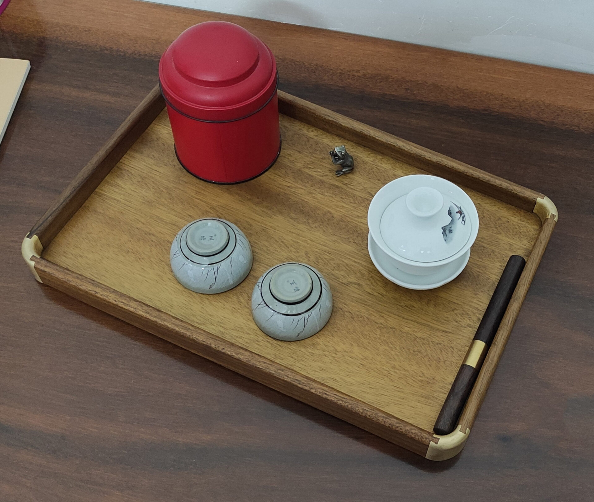 Click to view full screen Natural Walnut Tea Tray with Brass Corners photo review
