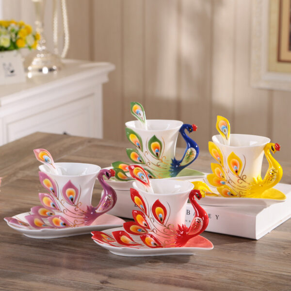 Creative Peacock Cup and Saucer Set with Spoon 5