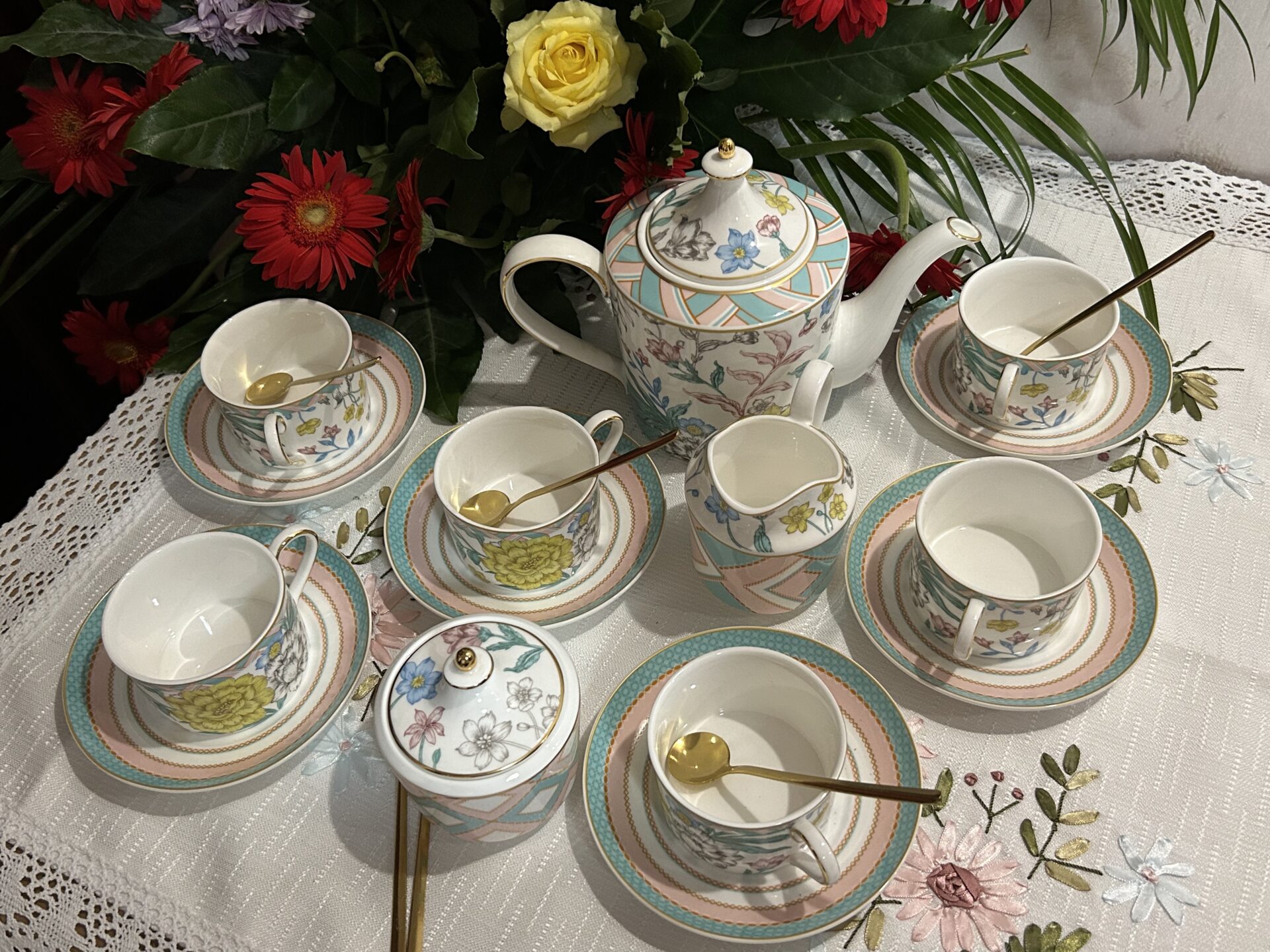 Click to view full screen Milan Flower English Tea Set Bone China Teapot Set photo review