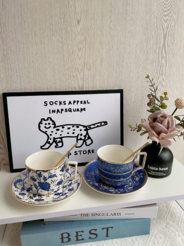 Click to view full screen White and Blue Cup and Saucer Porcelain photo review