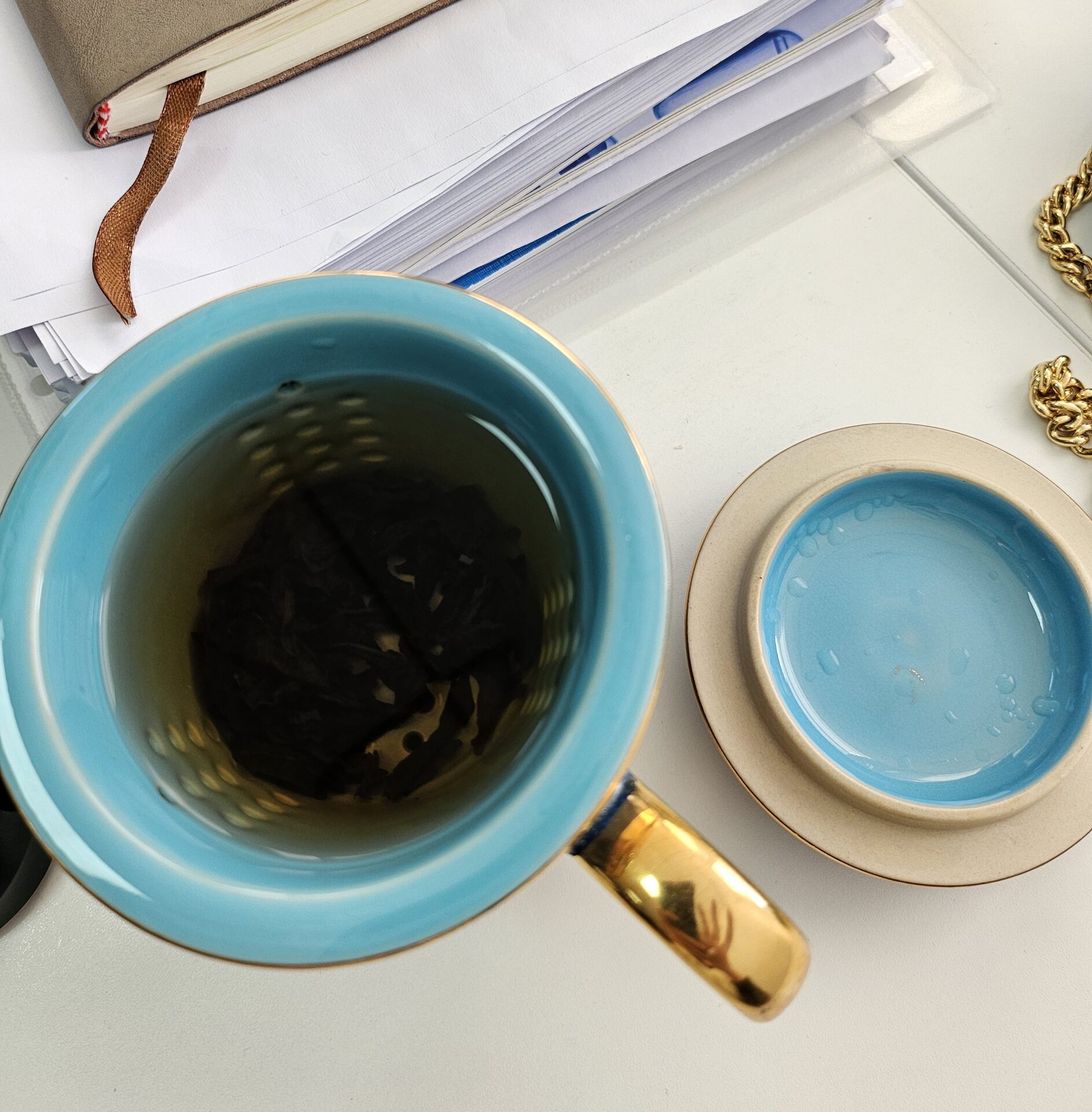 Click to view full screen Floating Jade Steep Tea Mug with Infuser and Coaster 13.5 OZ photo review